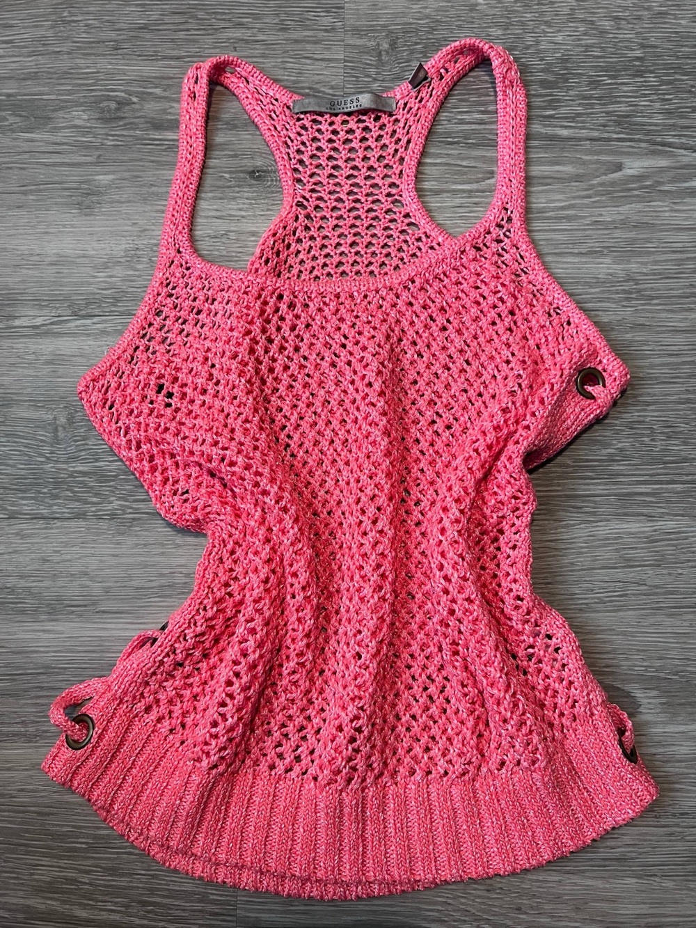 Y2K Guess Hot Pink Crochet Racerback Tank